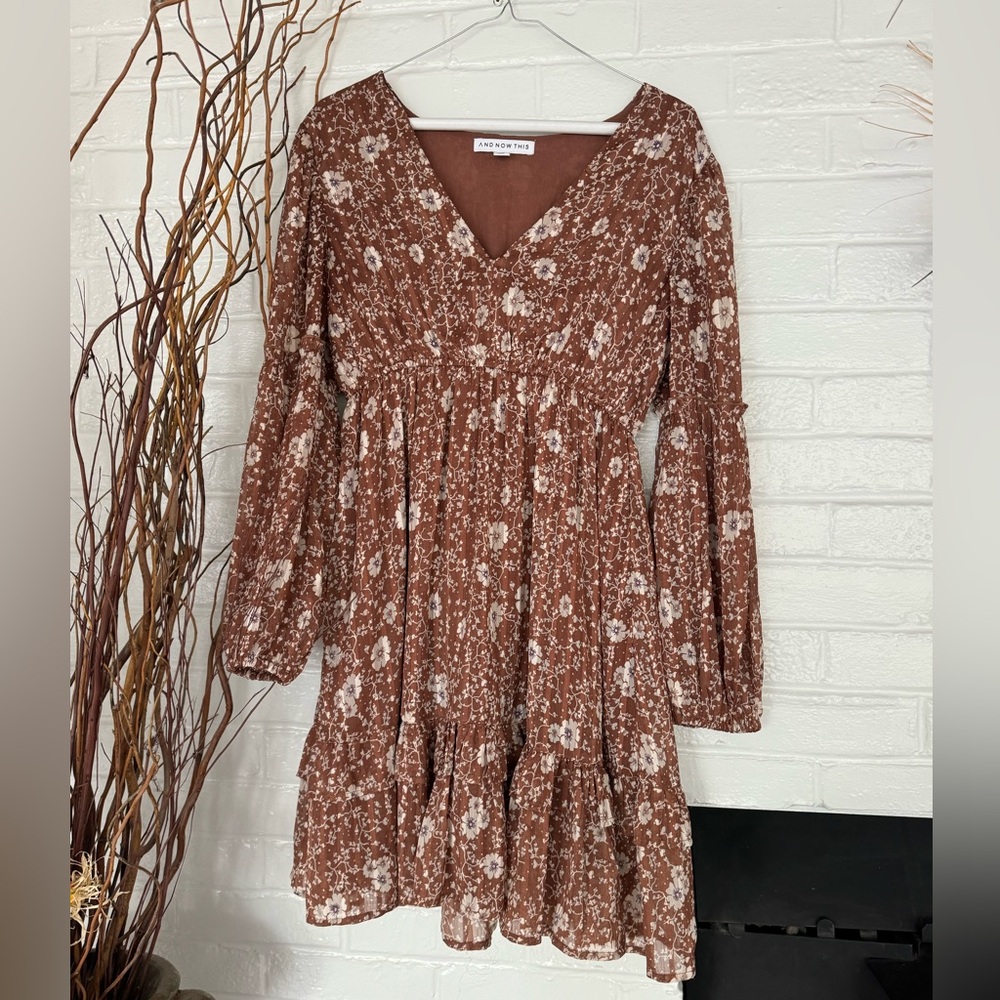 Brown and cream colored floral dress.
